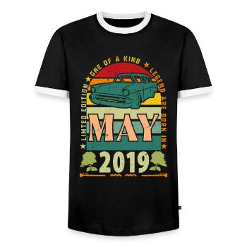 Mai 2019, Mai 2019, Mai 2019. - Männer Kontrast-T-Shirt - Schwarz/Weiß - Vorne - AI Model Female 172 light (172cm) & AI Model Male 178 light (178cm)