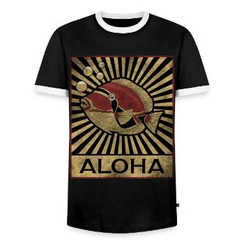 Humuhumunukunukuapua'a Hawaiian Reef Pusher - Men's Ringer Shirt - black/white - Front - AI Model Female 172 light (172cm) & AI Model Male 178 light (178cm)