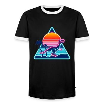 Retro Dinosaur in 80s Triangle - Men's Ringer Shirt - black/white - Front - AI Model Female 172 light (172cm) & AI Model Male 178 light (178cm)