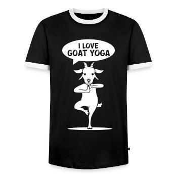I love goat yoga, balance & harmony - Men's Ringer Shirt - black/white - Front - AI Model Female 172 light (172cm) & AI Model Male 178 light (178cm)