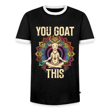 Goat yoga meditation, yoga class, yoga - Men's Ringer Shirt - black/white - Front - AI Model Female 172 light (172cm) & AI Model Male 178 light (178cm)