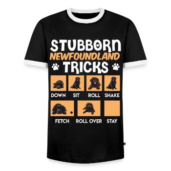 Newfie STUBBORN NEWFOUNDLAND TRICKS Drôle - T-shirt contrasté Homme - noir/blanc - Devant - AI Model Female 172 light (172cm) & AI Model Male 178 light (178cm)