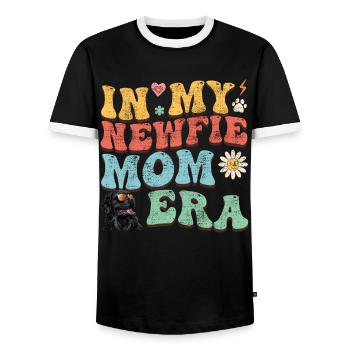 Newfoundland Dogs FINALLY A NEWFIE MAMA - Men's Ringer Shirt - black/white - Front - AI Model Female 172 light (172cm) & AI Model Male 178 light (178cm)