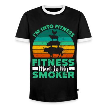 Grilling I'M INTO FITNESS MEAT IN MY SMOKER Funny - Men's Ringer Shirt - black/white - Front - AI Model Female 172 light (172cm) & AI Model Male 178 light (178cm)
