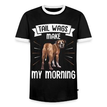 Boxer Dog TAIL WAGS MAKE MY MORNING Funny - Men's Ringer Shirt - black/white - Front - AI Model Female 172 light (172cm) & AI Model Male 178 light (178cm)