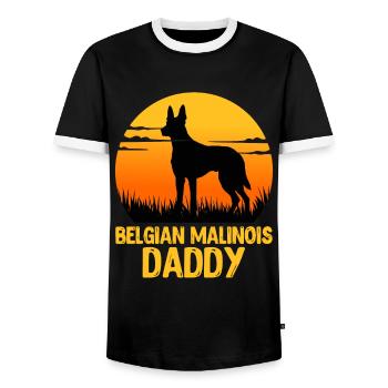 Dog Dad BELGIAN MALINOIS DADDY Dog Owner - Men's Ringer Shirt - black/white - Front - AI Model Female 172 light (172cm) & AI Model Male 178 light (178cm)