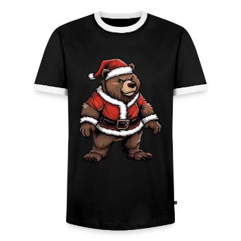 Grizzly Bear Christmas Brown Bear - Men's Ringer Shirt - black/white - Front - AI Model Female 172 light (172cm) & AI Model Male 178 light (178cm)