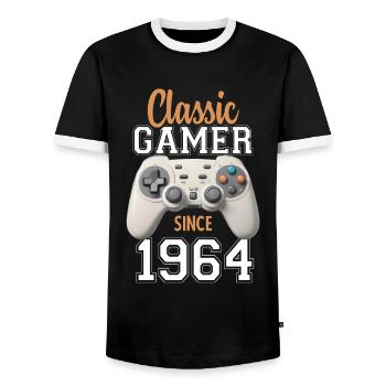 Video Gaming 60 Geburtstag 1964 Classic Gamer - Männer Kontrast-T-Shirt - Schwarz/Weiß - Vorne - AI Model Female 172 light (172cm) & AI Model Male 178 light (178cm)