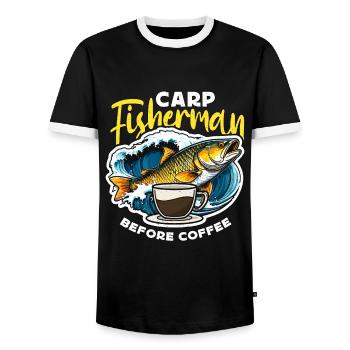 Pêcheur de carpe avant la pêche sportive amateur de café - T-shirt contrasté Homme - noir/blanc - Devant - AI Model Female 172 light (172cm) & AI Model Male 178 light (178cm)