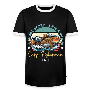 Pêcheur de carpe Une histoire courte Je suis un amateur de pêche - T-shirt contrasté Homme - noir/blanc - Devant - AI Model Female 172 light (172cm) & AI Model Male 178 light (178cm)