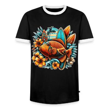 Humuhumunukunukuapua'a Hawaiian Reef Pusher - Men's Ringer Shirt - black/white - Front - AI Model Female 172 light (172cm) & AI Model Male 178 light (178cm)