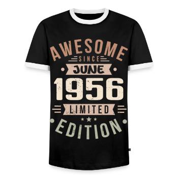 June 1956 Birthday June 1956 Gift June 1956 - Men's Ringer Shirt - black/white - Front - AI Model Female 172 light (172cm) & AI Model Male 178 light (178cm)