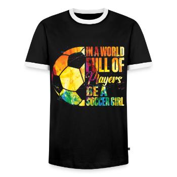 Soccer Girl Teen Soccer Lover Player - Men's Ringer Shirt - black/white - Front - AI Model Female 172 light (172cm) & AI Model Male 178 light (178cm)