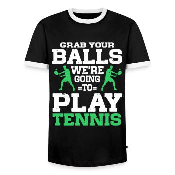 Tennis Art Retired Tennis Player Racket - Männer Kontrast-T-Shirt - Schwarz/Weiß - Vorne - AI Model Female 172 light (172cm) & AI Model Male 178 light (178cm)