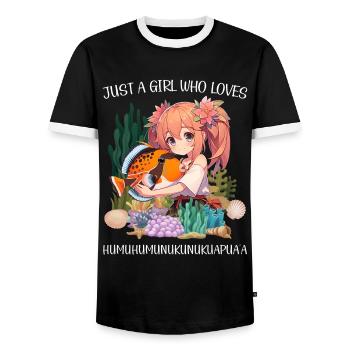 Humuhumunukunukuapua'a Hawaiian Reef Pusher - Men's Ringer Shirt - black/white - Front - AI Model Female 172 light (172cm) & AI Model Male 178 light (178cm)
