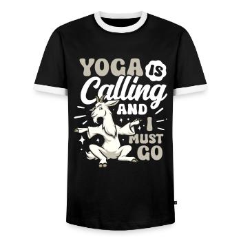 Goat yoga meditation, yoga class, yoga - Men's Ringer Shirt - black/white - Front - AI Model Female 172 light (172cm) & AI Model Male 178 light (178cm)