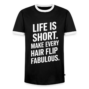 Life Is Short Make Every Hair Flip Fabulous - Men's Ringer Shirt - black/white - Front - AI Model Female 172 light (172cm) & AI Model Male 178 light (178cm)
