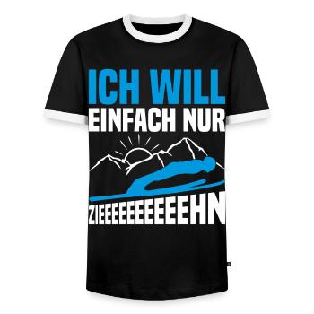Saut à ski, Sports d’hiver, saut à ski, chance, vol à ski - T-shirt contrasté Homme - noir/blanc - Devant - AI Model Female 172 light (172cm) & AI Model Male 178 light (178cm)