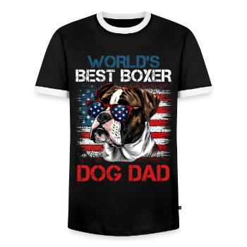 Deutscher Boxer USA WELTBESTER BOXER PAPA - Männer Kontrast-T-Shirt - Schwarz/Weiß - Vorne - AI Model Female 172 light (172cm) & AI Model Male 178 light (178cm)