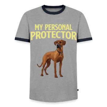 Ridgeback Dog MY PERSONAL PROTECTOR Funny - Men's Ringer Shirt - grey/navy  - Front - AI Model Female 172 light (172cm) & AI Model Male 178 light (178cm)