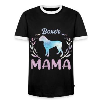 BOXER MAMA Deutscher Boxer Hundemama Boxer - Männer Kontrast-T-Shirt - Schwarz/Weiß - Vorne - AI Model Female 172 light (172cm) & AI Model Male 178 light (178cm)