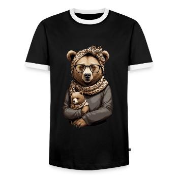 Funny Mama Bear Mother Bear Bear Lover - Men's Ringer Shirt - black/white - Front - AI Model Female 172 light (172cm) & AI Model Male 178 light (178cm)