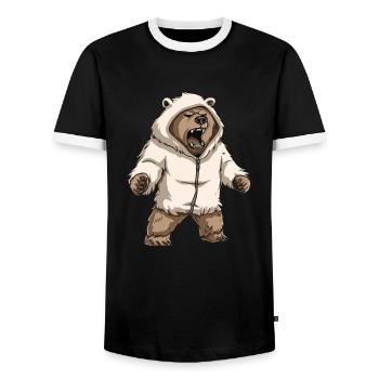 Grizzly Bear Christmas Brown Bear - Men's Ringer Shirt - black/white - Front - AI Model Female 172 light (172cm) & AI Model Male 178 light (178cm)