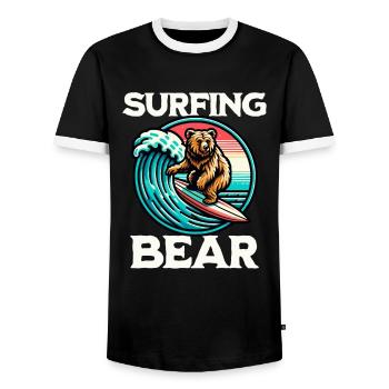 Surfing Bear - Men's Ringer Shirt - black/white - Front - AI Model Female 172 light (172cm) & AI Model Male 178 light (178cm)