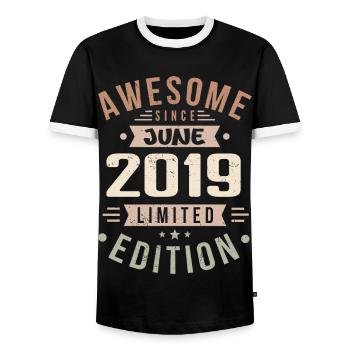 June 2019 Birthday June 2019 Gift June 2019 - Men's Ringer Shirt - black/white - Front - AI Model Female 172 light (172cm) & AI Model Male 178 light (178cm)