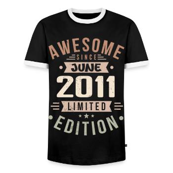 June 2011 Birthday June 2011 Gift June 2011 - Men's Ringer Shirt - black/white - Front - AI Model Female 172 light (172cm) & AI Model Male 178 light (178cm)