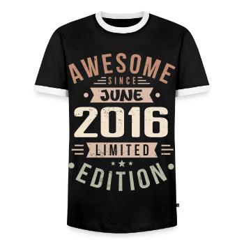 June 2016 Birthday June 2016 Gift June 2016 - Men's Ringer Shirt - black/white - Front - AI Model Female 172 light (172cm) & AI Model Male 178 light (178cm)
