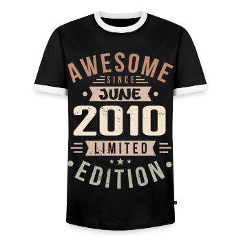 June 2010 Birthday June 2010 Gift June 2010 - Men's Ringer Shirt - black/white - Front - AI Model Female 172 light (172cm) & AI Model Male 178 light (178cm)