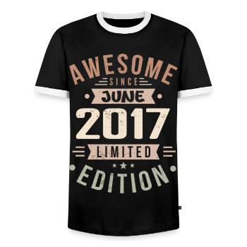 June 2017 Birthday June 2017 Gift June 2017 - Men's Ringer Shirt - black/white - Front - AI Model Female 172 light (172cm) & AI Model Male 178 light (178cm)