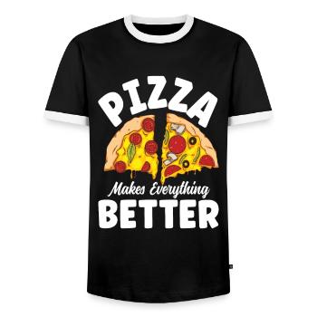 Pizza Makes Everything Better - Männer Kontrast-T-Shirt - Schwarz/Weiß - Vorne - AI Model Female 172 light (172cm) & AI Model Male 178 light (178cm)
