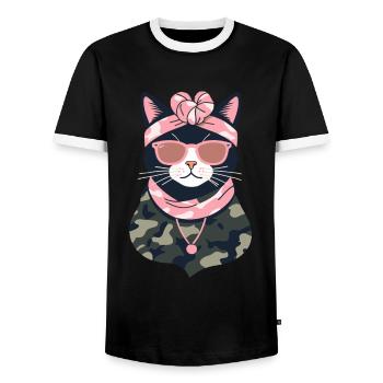 Cute Cat Mom Cat Lover Style - Men's Ringer Shirt - black/white - Front - AI Model Female 172 light (172cm) & AI Model Male 178 light (178cm)