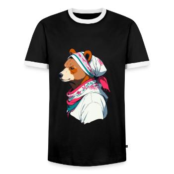 Funny Mama Bear Mother Bear Bear Lover - Men's Ringer Shirt - black/white - Front - AI Model Female 172 light (172cm) & AI Model Male 178 light (178cm)
