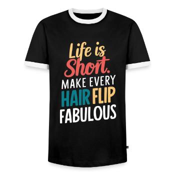 Live Short and Hair Throw Fabulous - Men's Ringer Shirt - black/white - Front - AI Model Female 172 light (172cm) & AI Model Male 178 light (178cm)