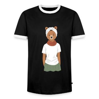 Funny Mama Bear Mother Bear Bear Lover - Men's Ringer Shirt - black/white - Front - AI Model Female 172 light (172cm) & AI Model Male 178 light (178cm)