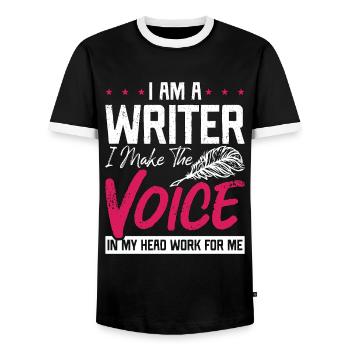 Ecrire Je suis un écrivain Je fais The Voice Journaliste - T-shirt contrasté Homme - noir/blanc - Devant - AI Model Female 172 light (172cm) & AI Model Male 178 light (178cm)