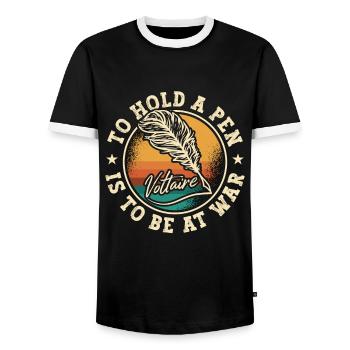 Writing To Hold A Pen Is To Be At War Journalist - Men's Ringer Shirt - black/white - Front - AI Model Female 172 light (172cm) & AI Model Male 178 light (178cm)