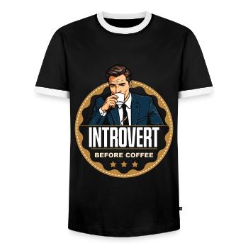 Introvert Before Coffee Bookworm Coffee Lover - Männer Kontrast-T-Shirt - Schwarz/Weiß - Vorne - AI Model Female 172 light (172cm) & AI Model Male 178 light (178cm)