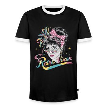 Stylische Retro 1980 Regenbogen-Retro Vixen für - Männer Kontrast-T-Shirt - Schwarz/Weiß - Vorne - AI Model Female 172 light (172cm) & AI Model Male 178 light (178cm)