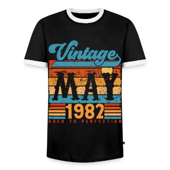 Mai 1982, Cadeau Anniversaire Vintage mai 1982. - T-shirt contrasté Homme - noir/blanc - Devant - AI Model Female 172 light (172cm) & AI Model Male 178 light (178cm)