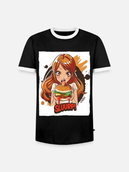 Anime-Mädchen liebt große Burger - Männer Kontrast-T-Shirt - Schwarz/Weiß