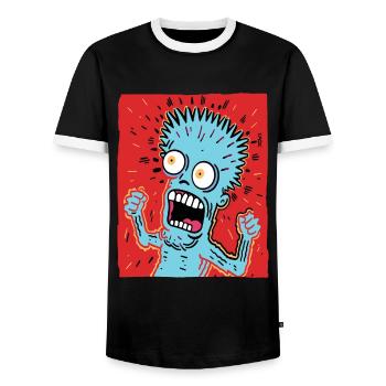Cartoonkunst eines verrückten Typen - Männer Kontrast-T-Shirt - Schwarz/Weiß - Vorne - AI Model Female 172 light (172cm) & AI Model Male 178 light (178cm)