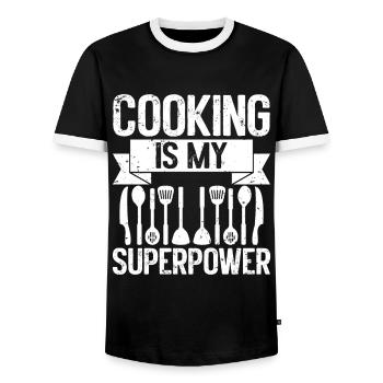 Kitchen Cooking Lover Culinary Chef - Men's Ringer Shirt - black/white - Front - AI Model Female 172 light (172cm) & AI Model Male 178 light (178cm)