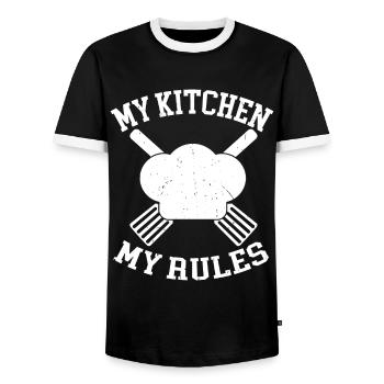 Kitchen Cooking Lover Culinary Chef - Men's Ringer Shirt - black/white - Front - AI Model Female 172 light (172cm) & AI Model Male 178 light (178cm)