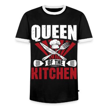 Kitchen Cooking Lover Culinary Chef - Men's Ringer Shirt - black/white - Front - AI Model Female 172 light (172cm) & AI Model Male 178 light (178cm)