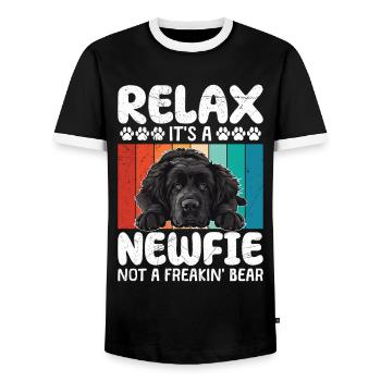 Newfoundland RELAX IT'S A NEWFIE NOT A BEAR - Men's Ringer Shirt - black/white - Front - AI Model Female 172 light (172cm) & AI Model Male 178 light (178cm)