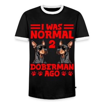 Le propriétaire d’un doberman était normal il y a 2 DOBERMANS - T-shirt contrasté Homme - noir/blanc - Devant - AI Model Female 172 light (172cm) & AI Model Male 178 light (178cm)